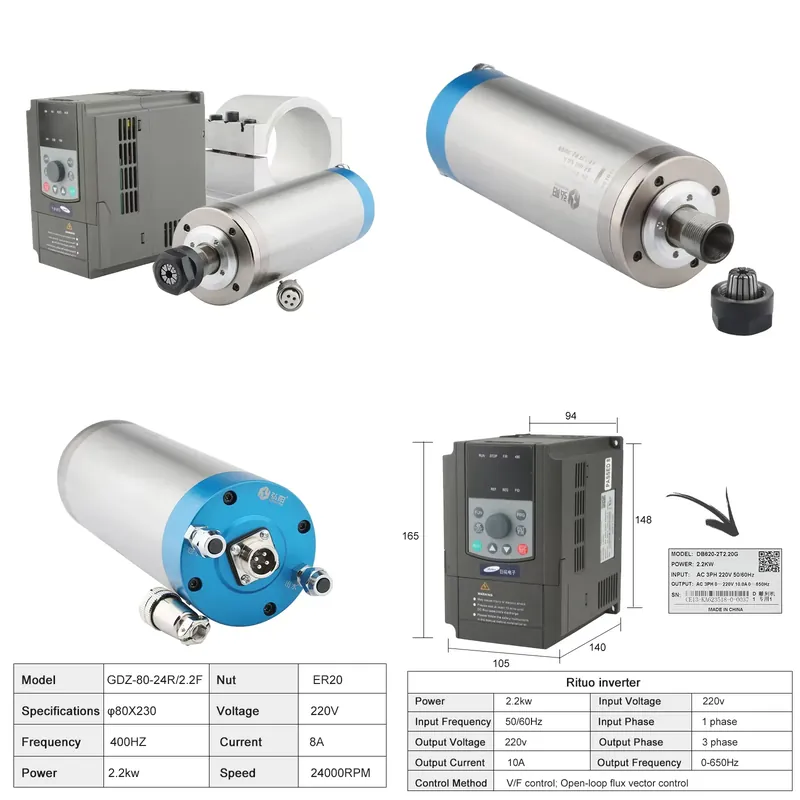 2026China*Factory* ER20 2.2kw  - 2.2Kw Water Cooled Spindle Kit Vfd review and price